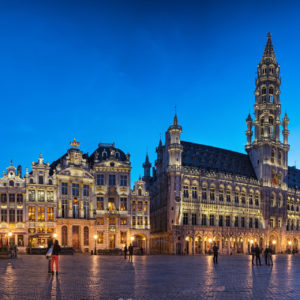 The famous Grand Place in blue hour in Brussels, Belgium